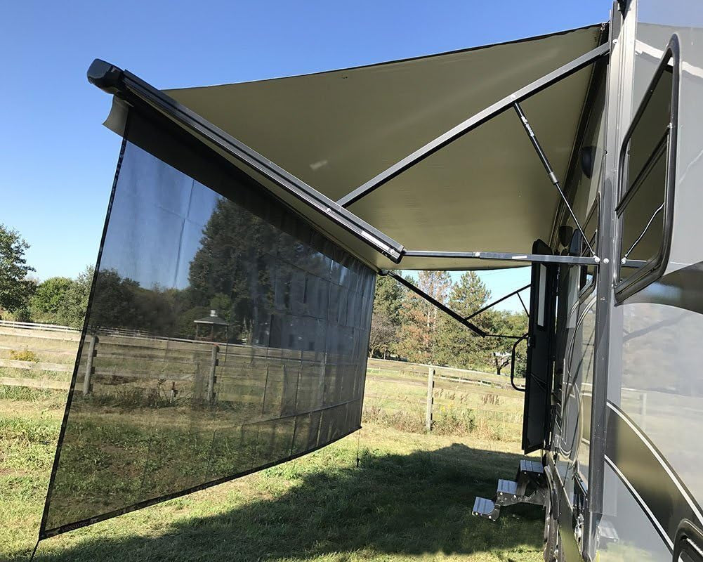 RV Awning Sun Shade Screen 9' X 11' 3" (Fit for 12' Awning) Mesh Sunshade for RV Awning Motorhome Camping Trailer Awning Sunscreen Screenshade UV Sunblocker - 3 Year Warranty (Black)