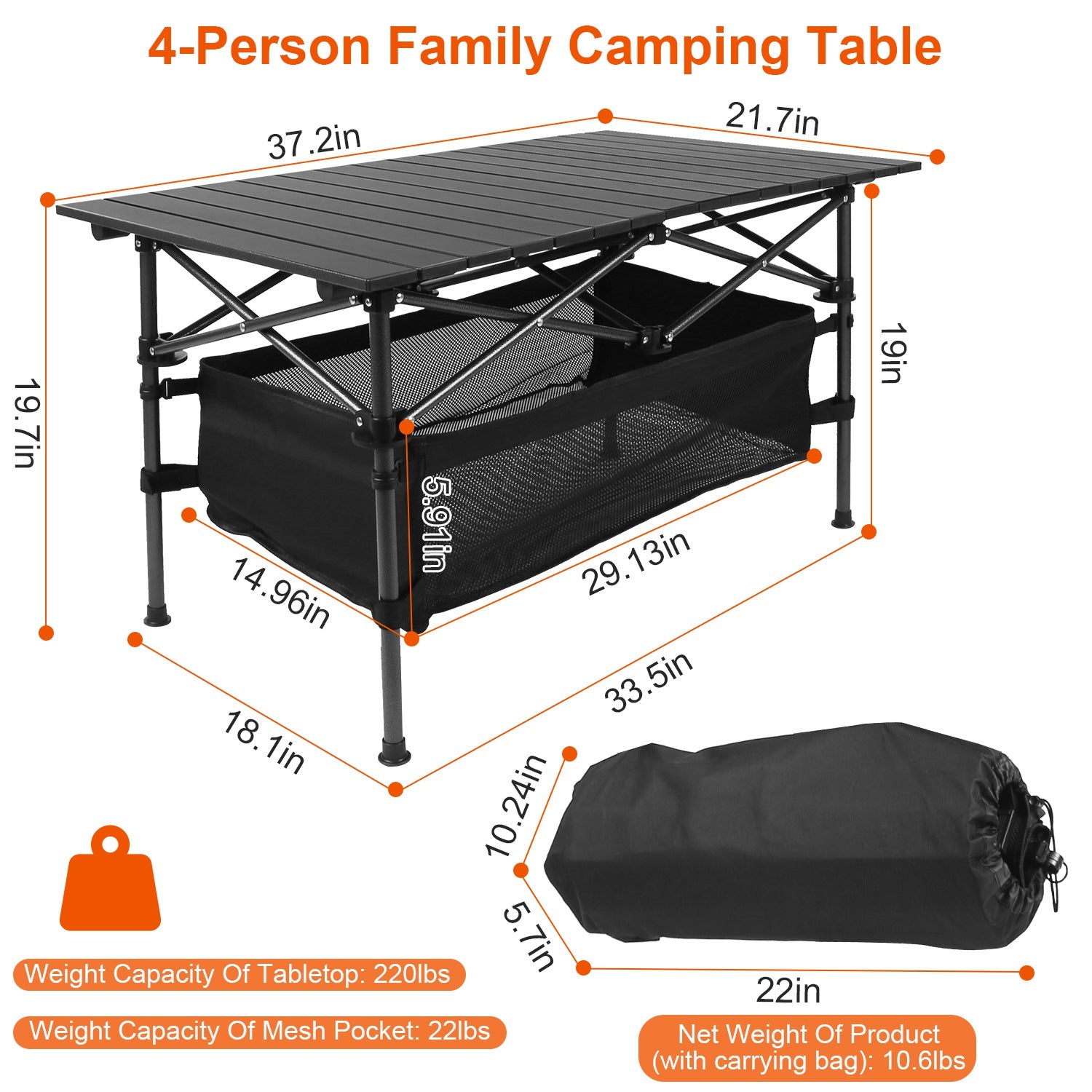 Portable Aluminum Folding Camping Table - Lightweight Roll-Up Picnic & BBQ Desk with Carrying Bag for Outdoor Fun!