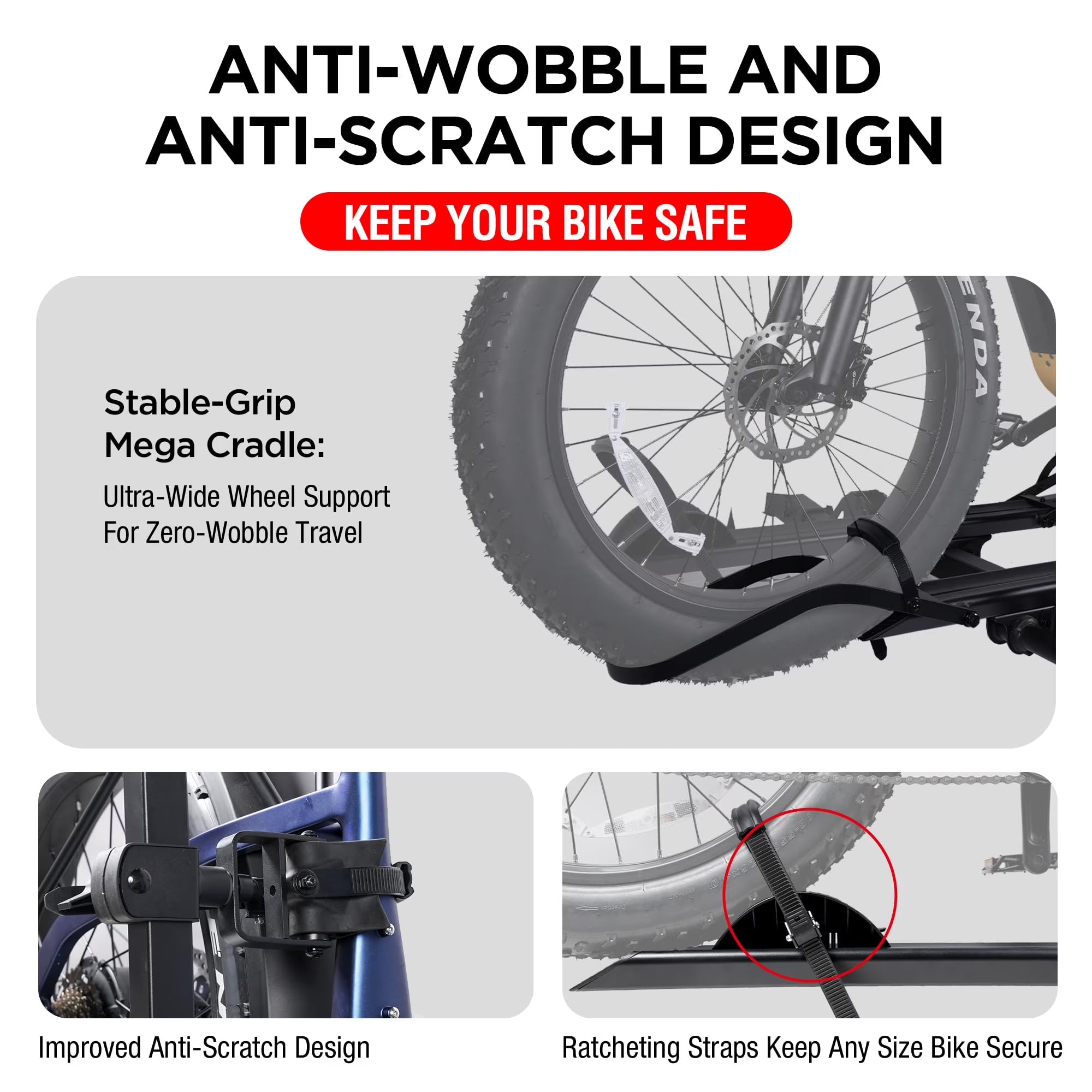 E-Bike Hitch Mount Rack, 200 Lbs Capacity, Anti-Falloff 360 Degree Swirl Structure, 2 Bike Rack