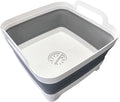 9L (2.4Gal) Dish Basin Collapsible with Drain Plug Carry Handles,Kitchen Storage Tray Dish Wash Basin, Portable Dish Tub, Foldable Dishpan for Camping,Rv,Gray