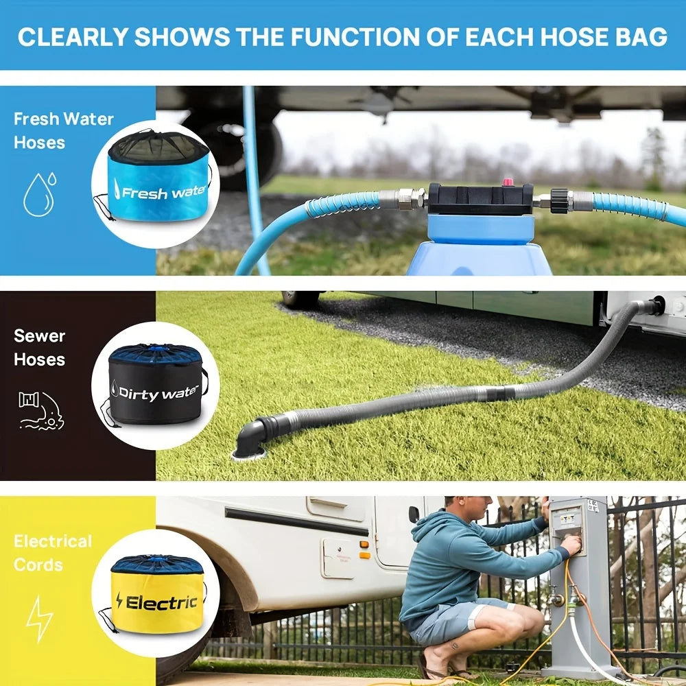 Ultimate RV Waterproof Hose Bag Set - Three-Piece Storage Solution for Easy and Organized Travel