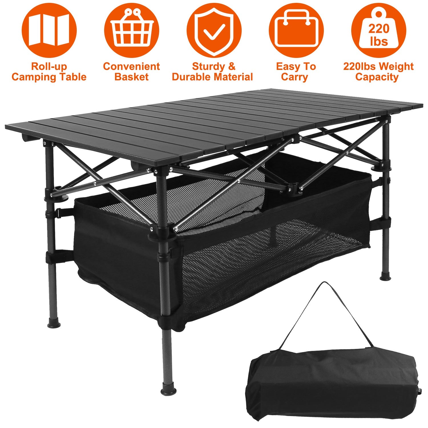 Portable Aluminum Folding Camping Table - Lightweight Roll-Up Picnic & BBQ Desk with Carrying Bag for Outdoor Fun!