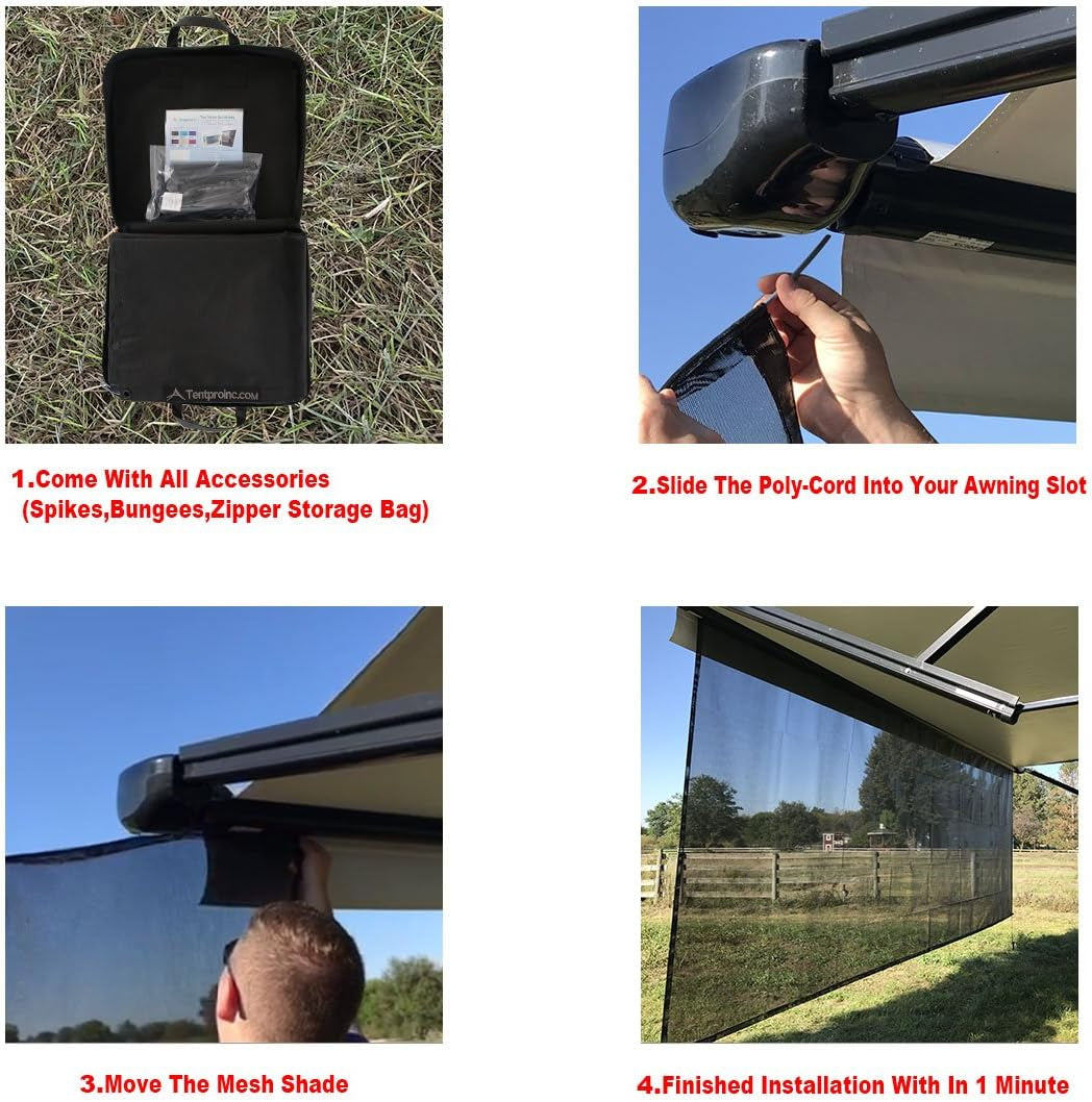 RV Awning Sun Shade Screen 9' X 11' 3" (Fit for 12' Awning) Mesh Sunshade for RV Awning Motorhome Camping Trailer Awning Sunscreen Screenshade UV Sunblocker - 3 Year Warranty (Black)