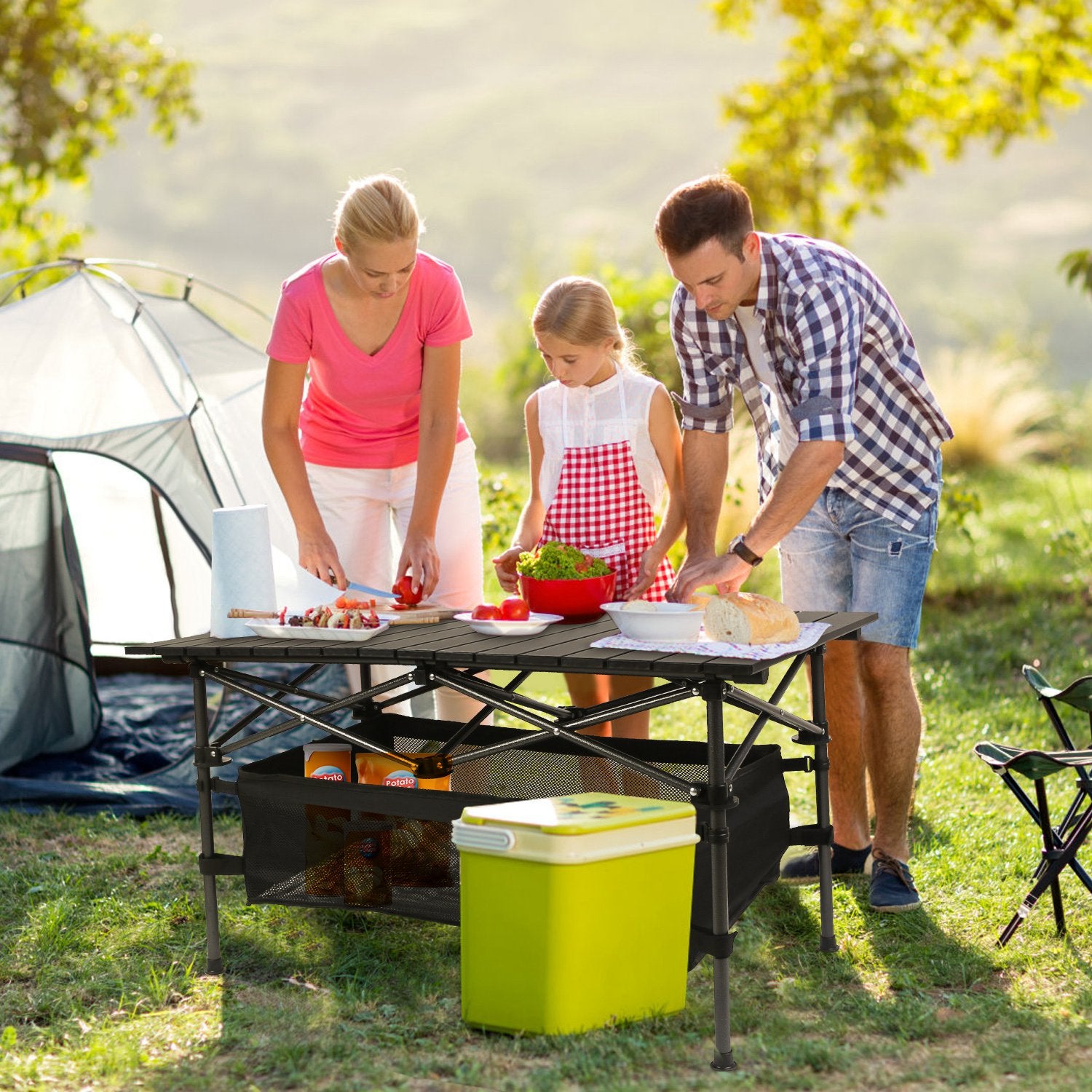 Portable Aluminum Folding Camping Table - Lightweight Roll-Up Picnic & BBQ Desk with Carrying Bag for Outdoor Fun!