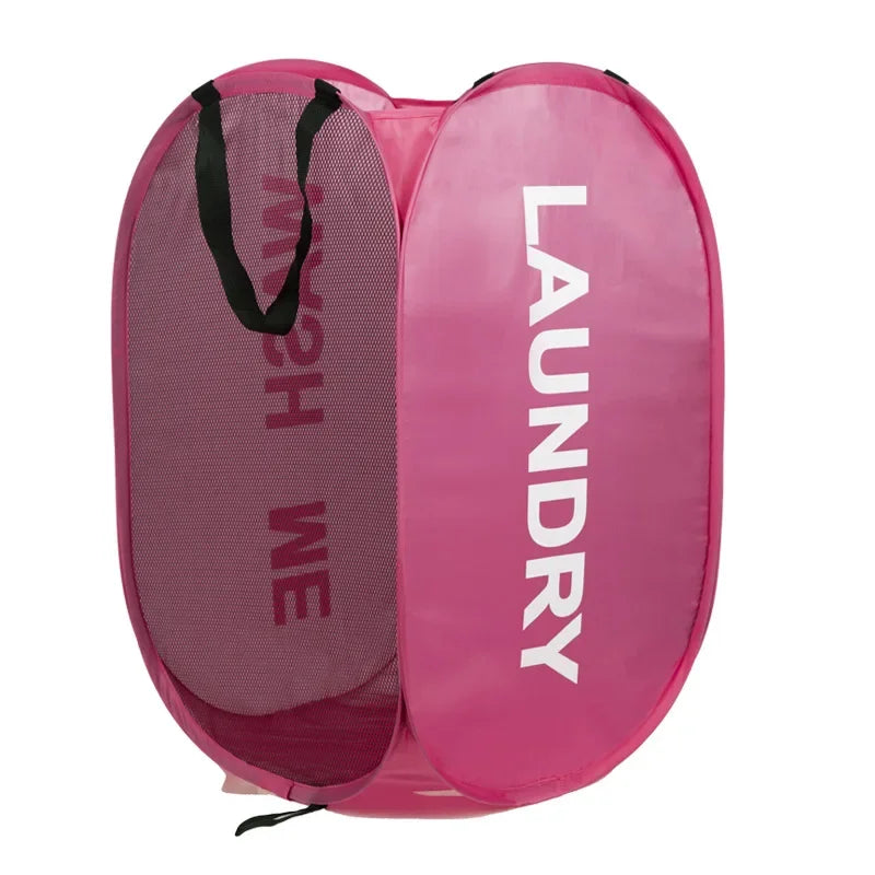 Portable Mesh Pop up Laundry Hamper Wide Opening Breathable Collapsible Space-Saving Laundry Basket Dorm Travel Bathroom Items