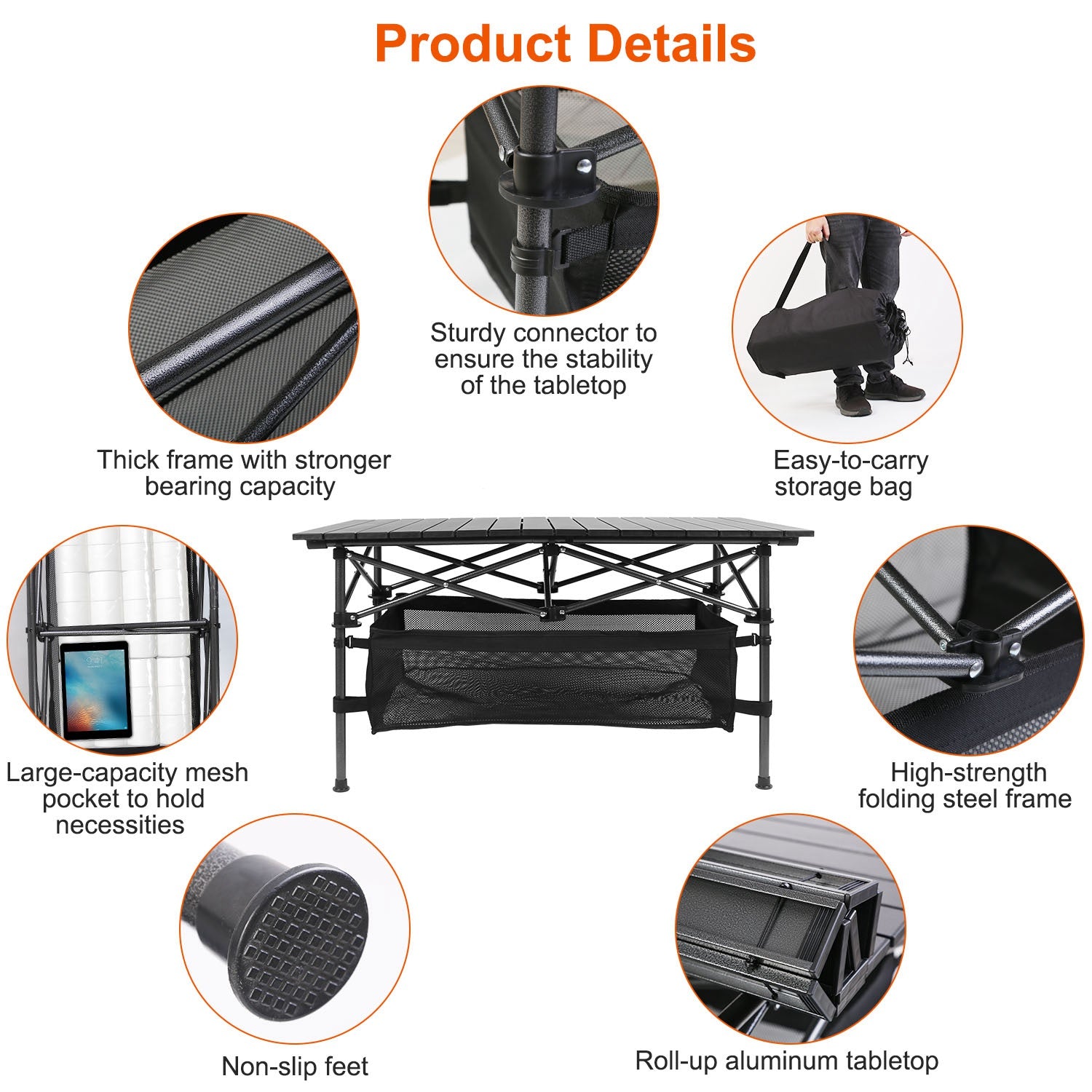 Portable Aluminum Folding Camping Table - Lightweight Roll-Up Picnic & BBQ Desk with Carrying Bag for Outdoor Fun!