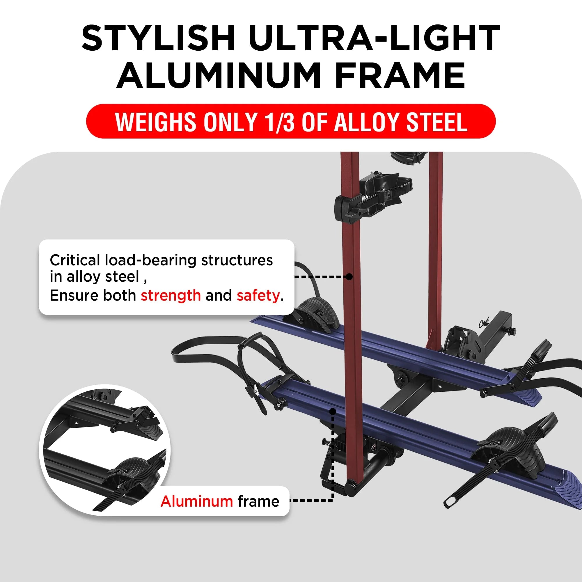 E-Bike Hitch Mount Rack, 200 Lbs Capacity, Anti-Falloff 360 Degree Swirl Structure, 2 Bike Rack