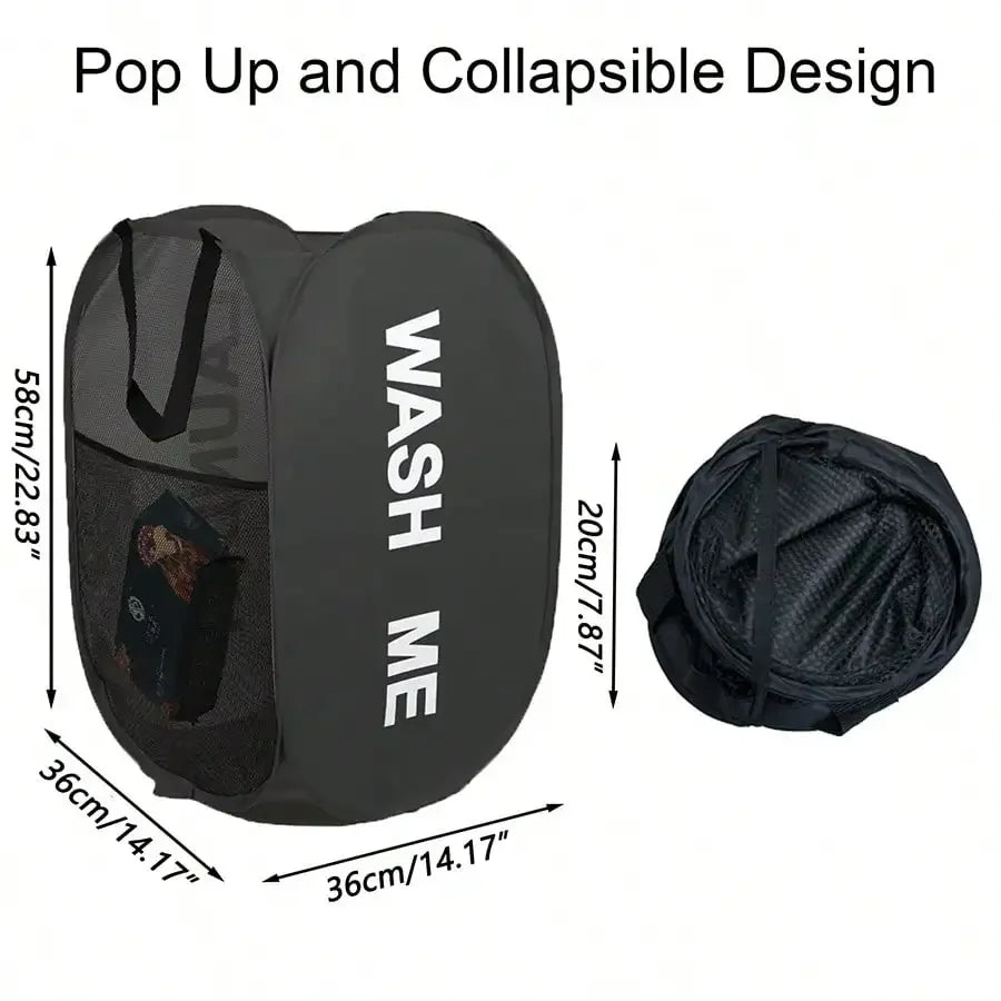 Portable Mesh Pop up Laundry Hamper Wide Opening Breathable Collapsible Space-Saving Laundry Basket Dorm Travel Bathroom Items