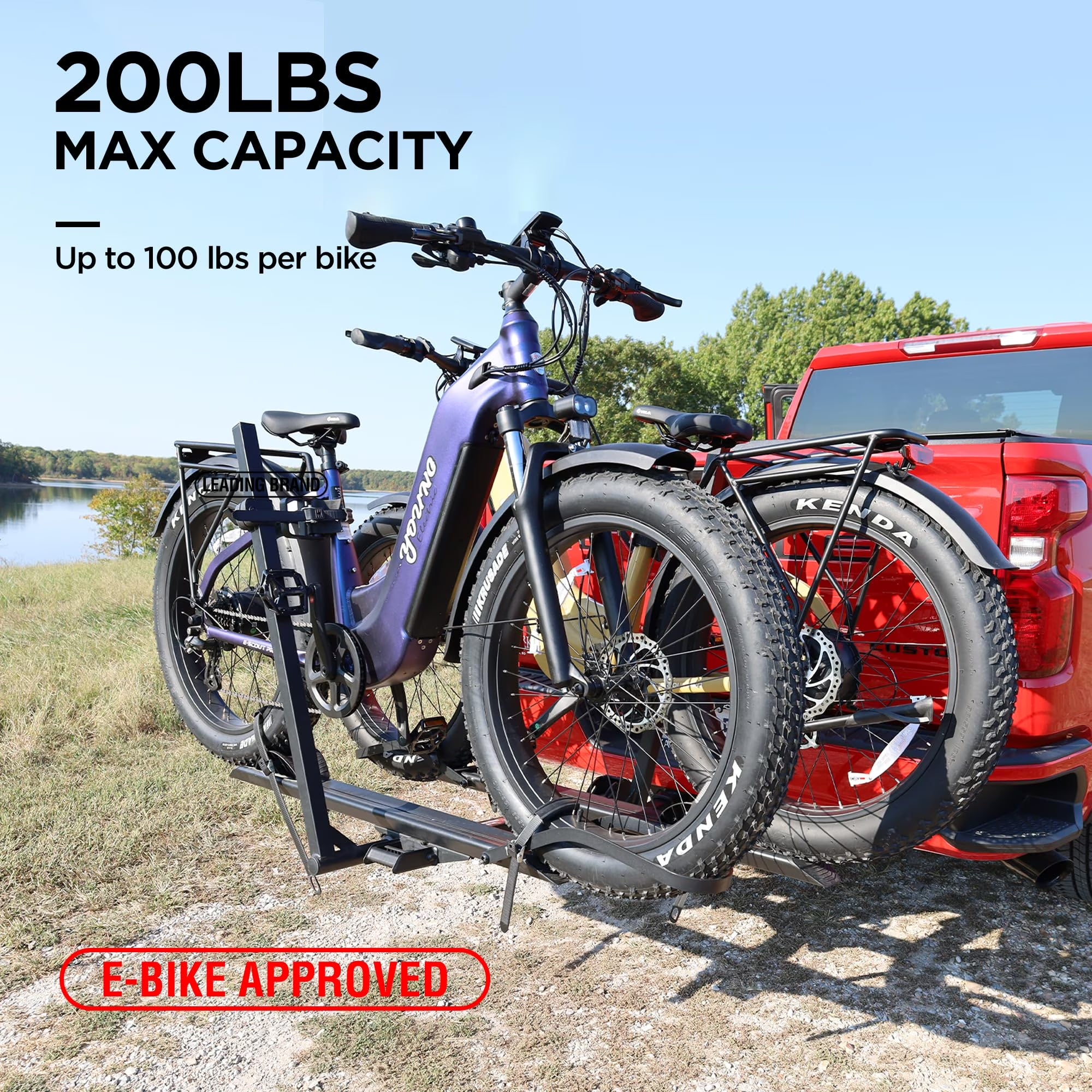 E-Bike Hitch Mount Rack, 200 Lbs Capacity, Anti-Falloff 360 Degree Swirl Structure, 2 Bike Rack