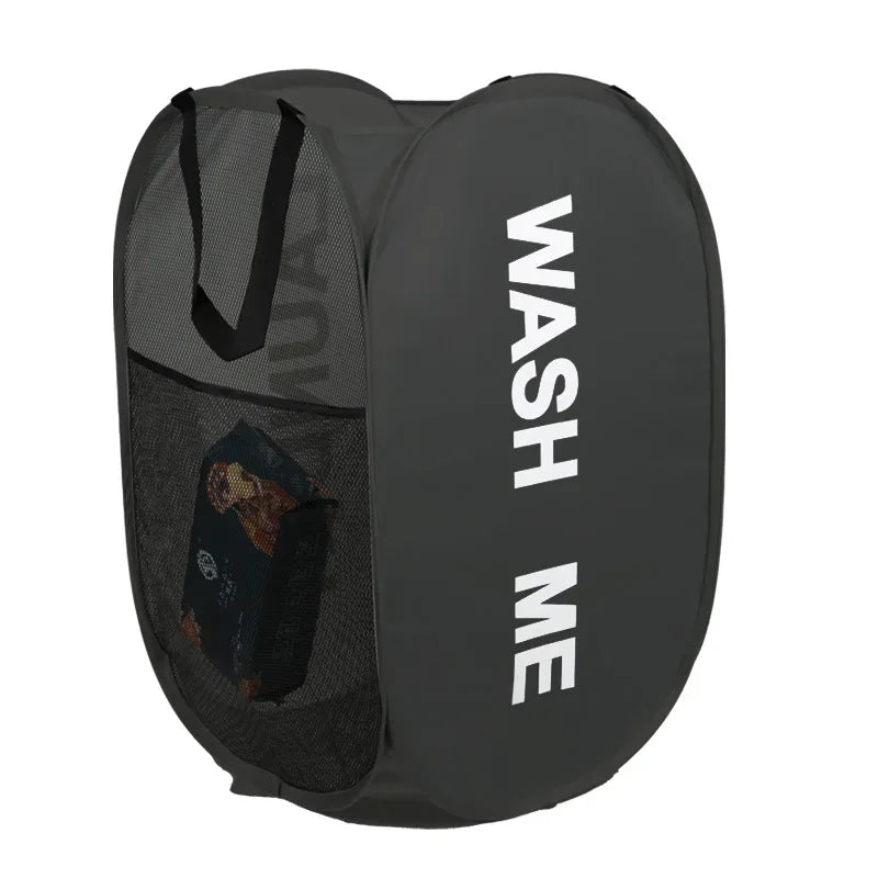 Portable Mesh Pop up Laundry Hamper Wide Opening Breathable Collapsible Space-Saving Laundry Basket Dorm Travel Bathroom Items